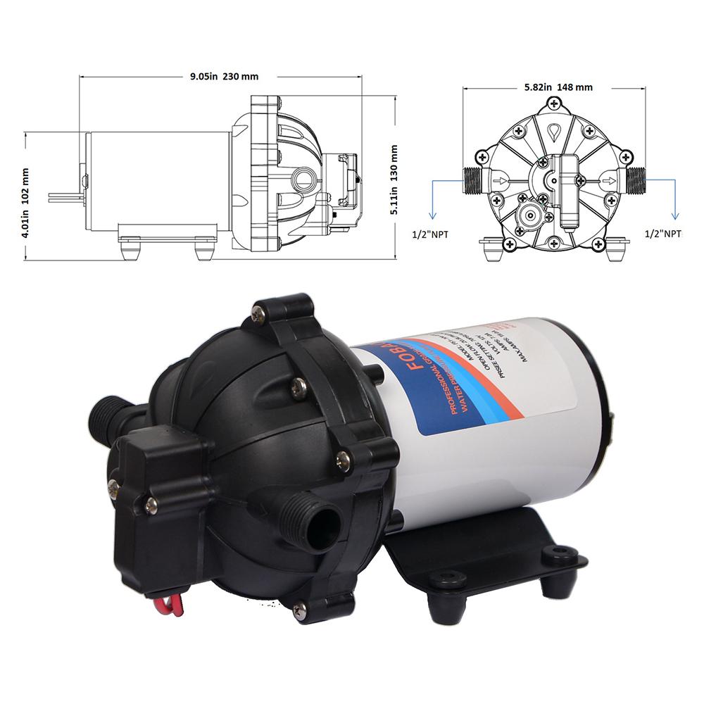 12V Water Pressure Diaphragm Pump 5 Chamber Self Priming Pump 5.5GPM Water Transfer Pump 70PSI with Water Strainer Hose