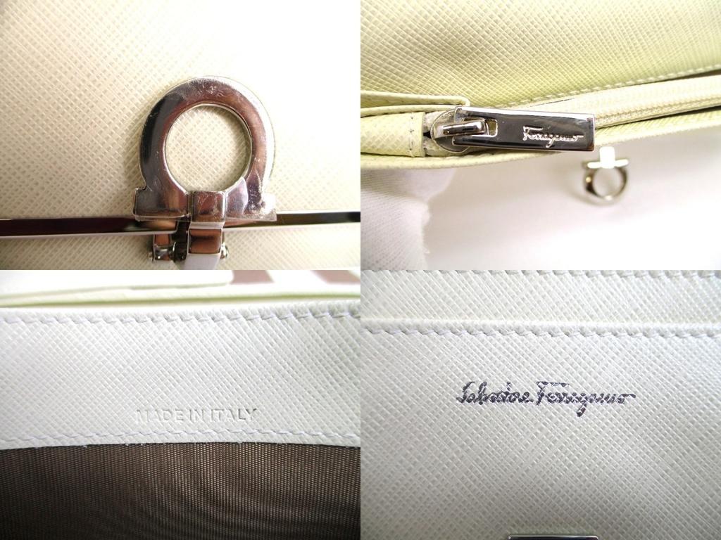 Authentic Salvatore Ferragamo Gancini Pearl White Leather Flap Long Wallet #a891  Refurbished