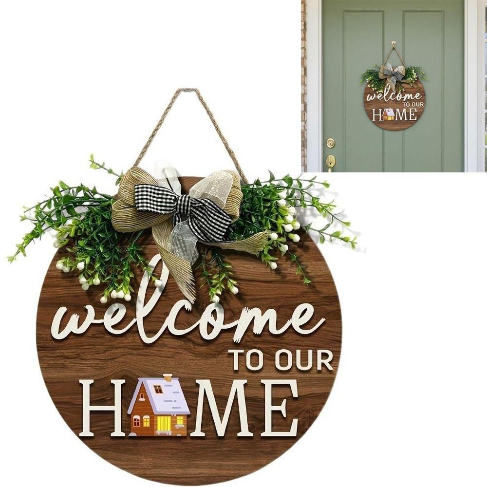 2D Flat 2D Round Welcome Sign Retro Style Hanging Wooden Board New Round Doorplate Home Decor