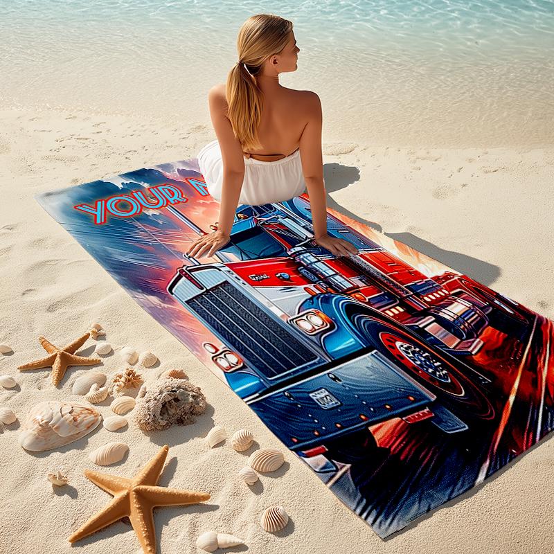 1PC Custom Name Truck Art Poster Beach Towel Highly Absorbent And Sand-Resistant Towel for Swimming, Pool, Yoga, And Travel Lightweight