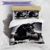 3PC Custom Name Elegant Black Horse Portrait Bedding Set Printed Bedding Set Duvet Cover Closure Includes 1 Duvet Cover & 2 Pillowcases for All Season
