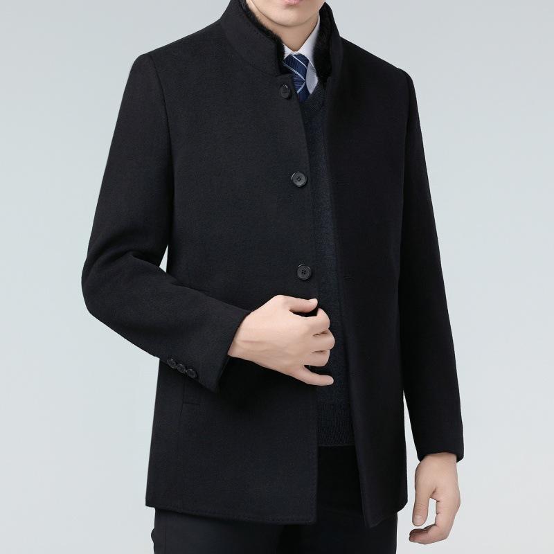 Зимнее двухстороннее кашемировое пальто для мужчин среднего возраста, ветровка с утолщенным воротником из меха норки, шерстяной пуховик средней длины