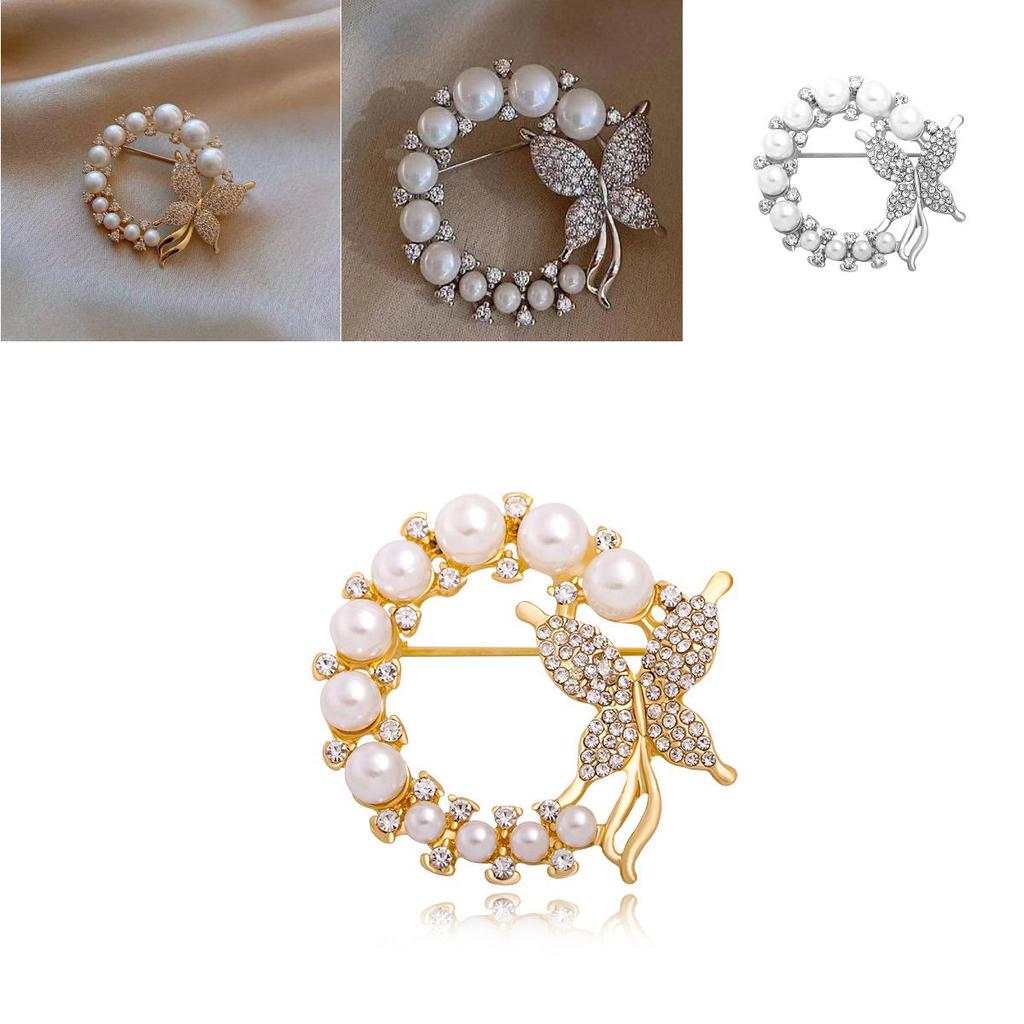 Exquisite Rhinestone And Pearl Butterfly Chest Flower Brooch For Women Korean Fashion Statement Piece