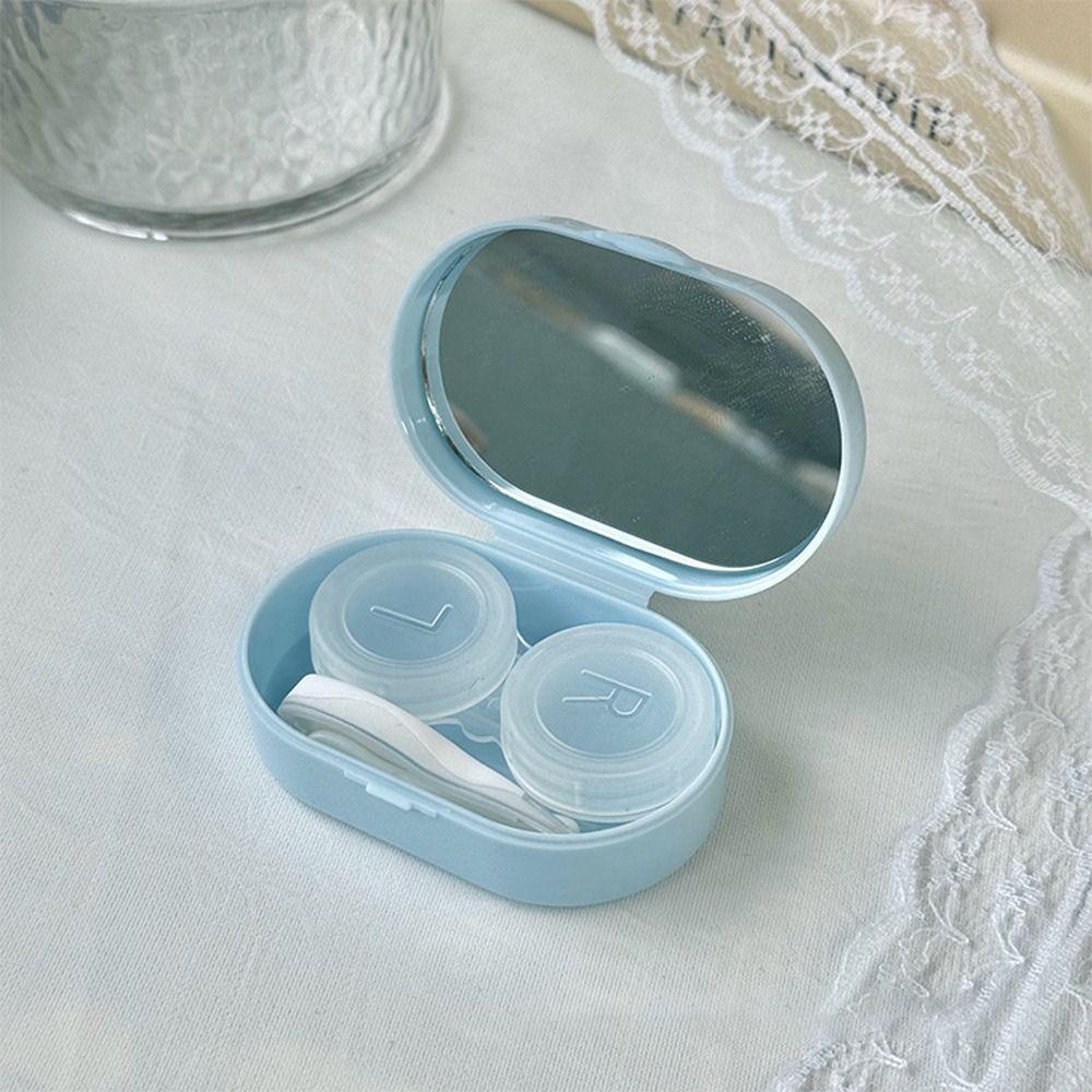 With Mirror Eye Care Kit Creamy Color Storage Box Portable Contact Lens Case For Women