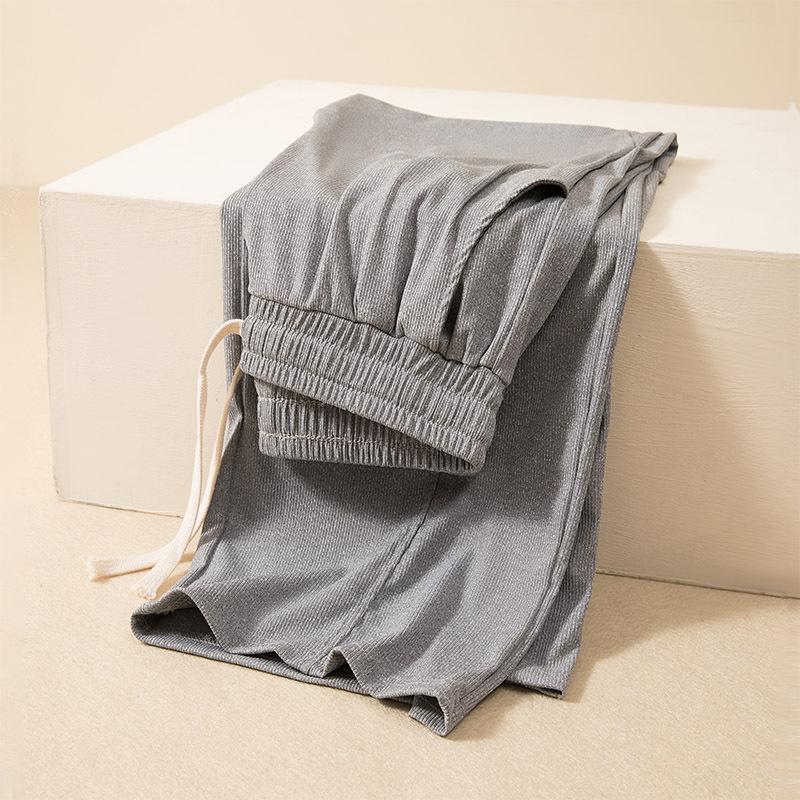 Women's Chic Solid Color Straight Pants With Pockets Elastic Waist Drawstring Wide Leg Trousers Casual Loose Pants Casual Lounge Yoga Pants