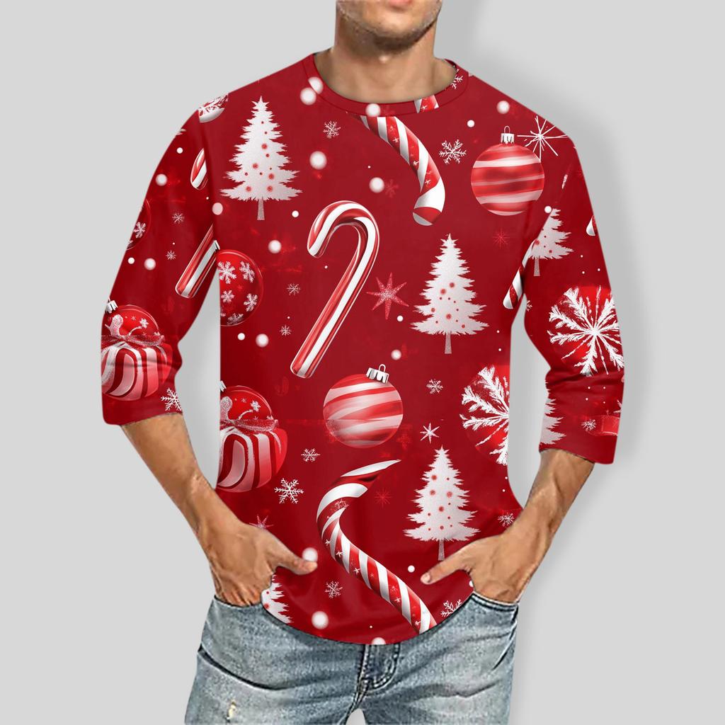 Men'S Round Neck Three-Quarters Sleeve Top Casual Fashion T-Shirt