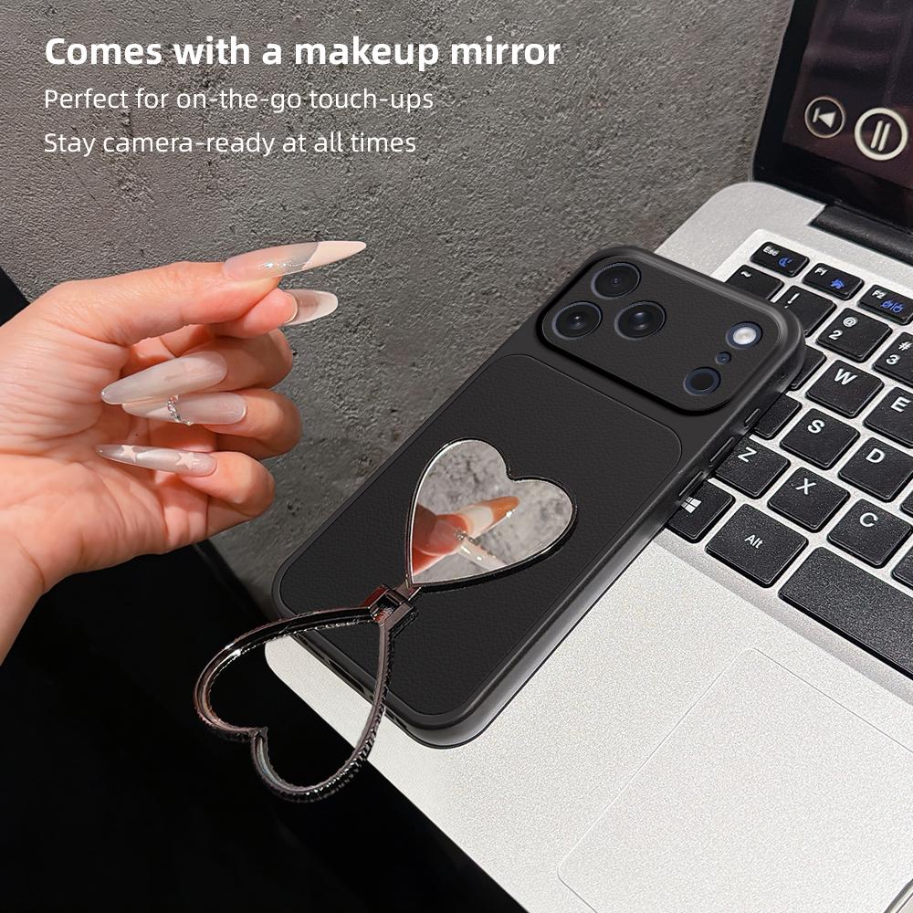 Phone Case For RedMi 15 15C 14C 13 13C 12 12C 10C 9C 9A 9 4G 5G with Heart-Shaped Mirror Kickstand Cover