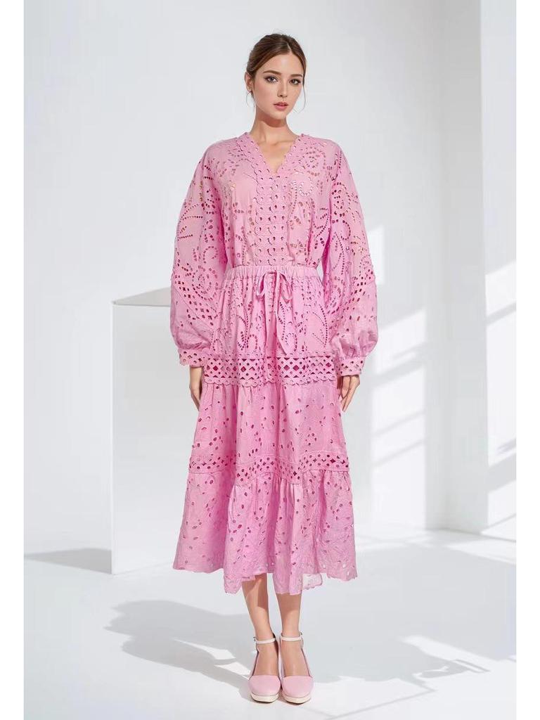 Комплект из топа с V-образным вырезом и рукавами-фонариками и ажурной юбки на резинке для женщин, осень 2023