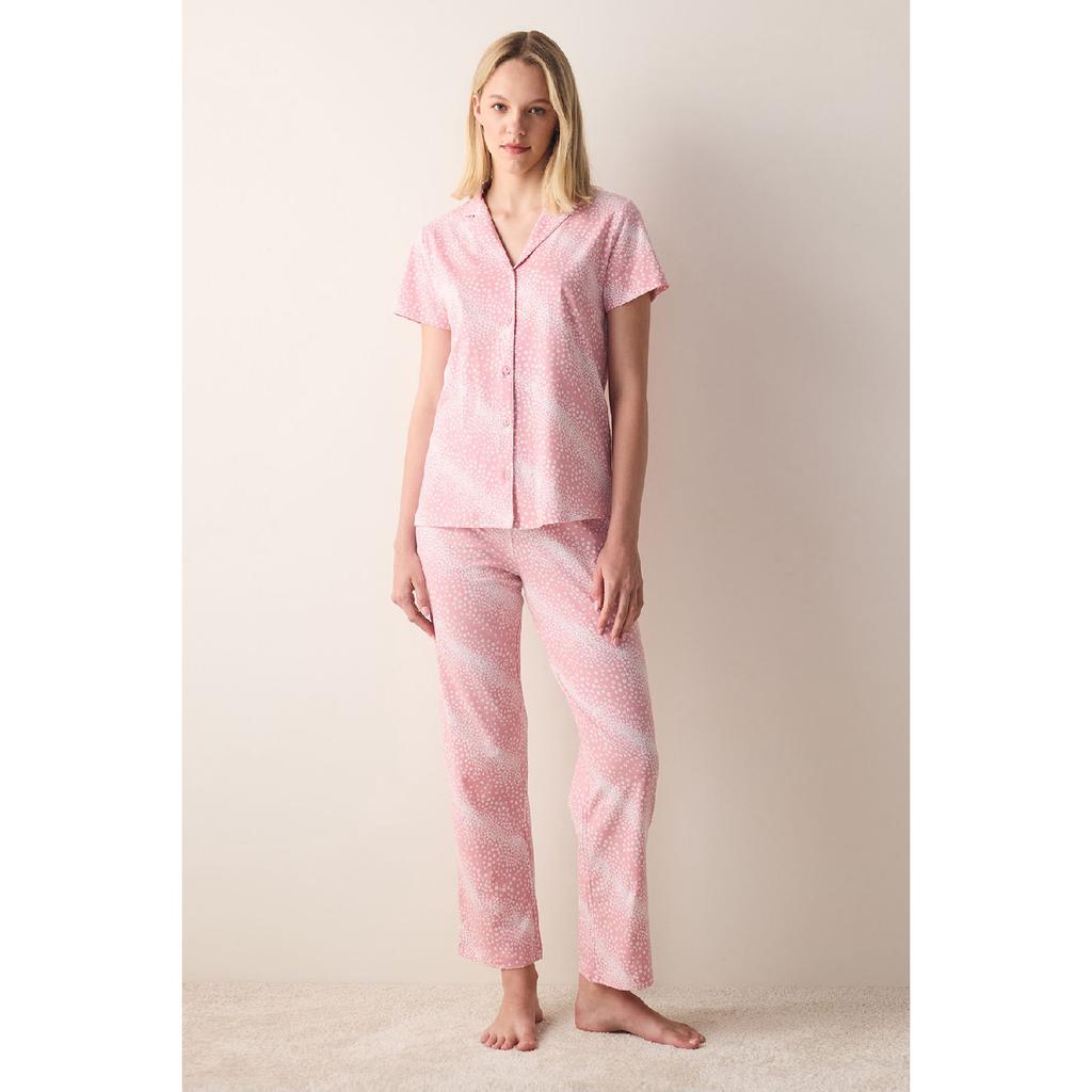 Cotton Marina Pink Buttoned Shirt Trousers Pajama Set