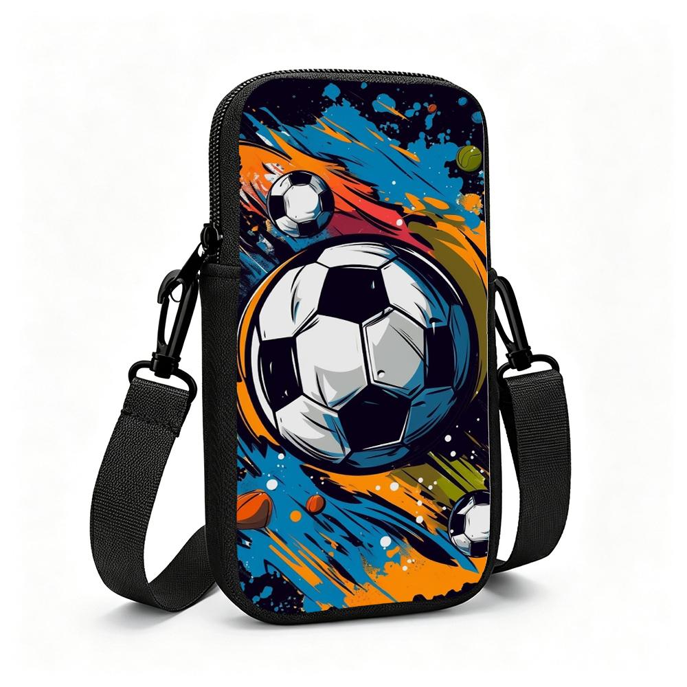Vibrant Soccer Ball Abstract Graffiti Art Crossbody Phone Bag, Lightweight Travel Cell Phone Sling Pouch, Christmas Gift Sports Theme Shoulder Purse