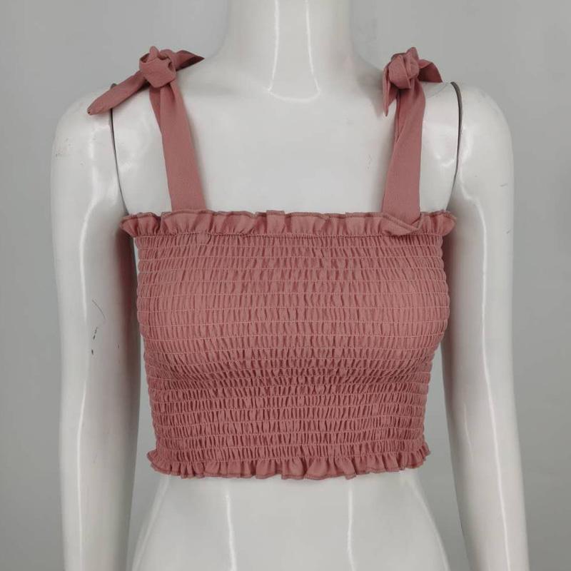 Новый летний осенний укороченный топ, женский укороченный топ с галстуком-бабочкой и рюшами на бретелях, эластичные майки с краями салата, 5 цветов