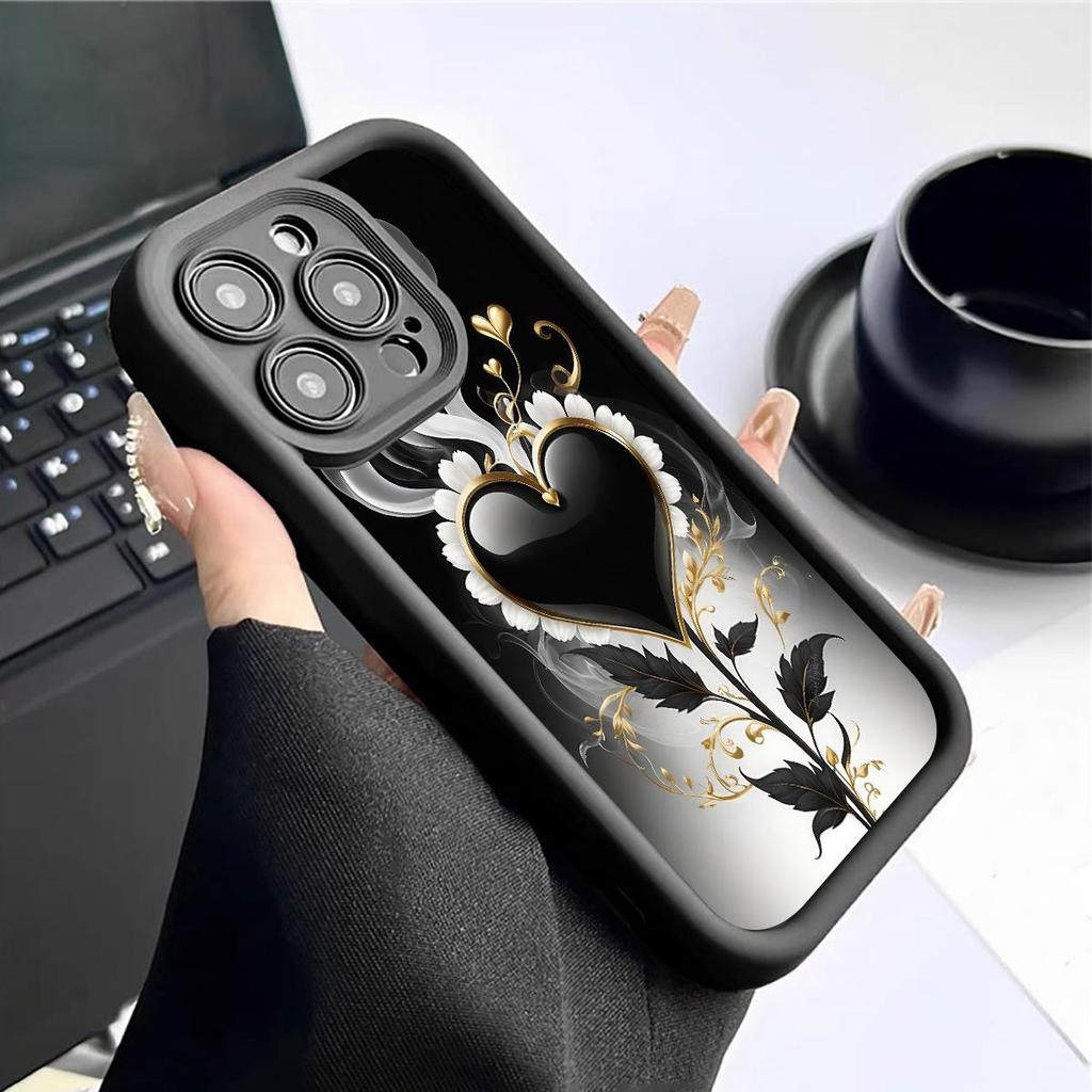 Black Spade Heart Groove Sandstone Case for iPhone 15/16/17