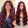 Длинные бордовые волнистые парики для женщин, длинный парик с объемными волнами из синтетического волокна без челки, парик спереди, на шнуровке, повседневная одежда