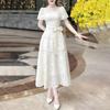 Women Casual Square Collar Summer Short Sleeve Lace Dress Elegant