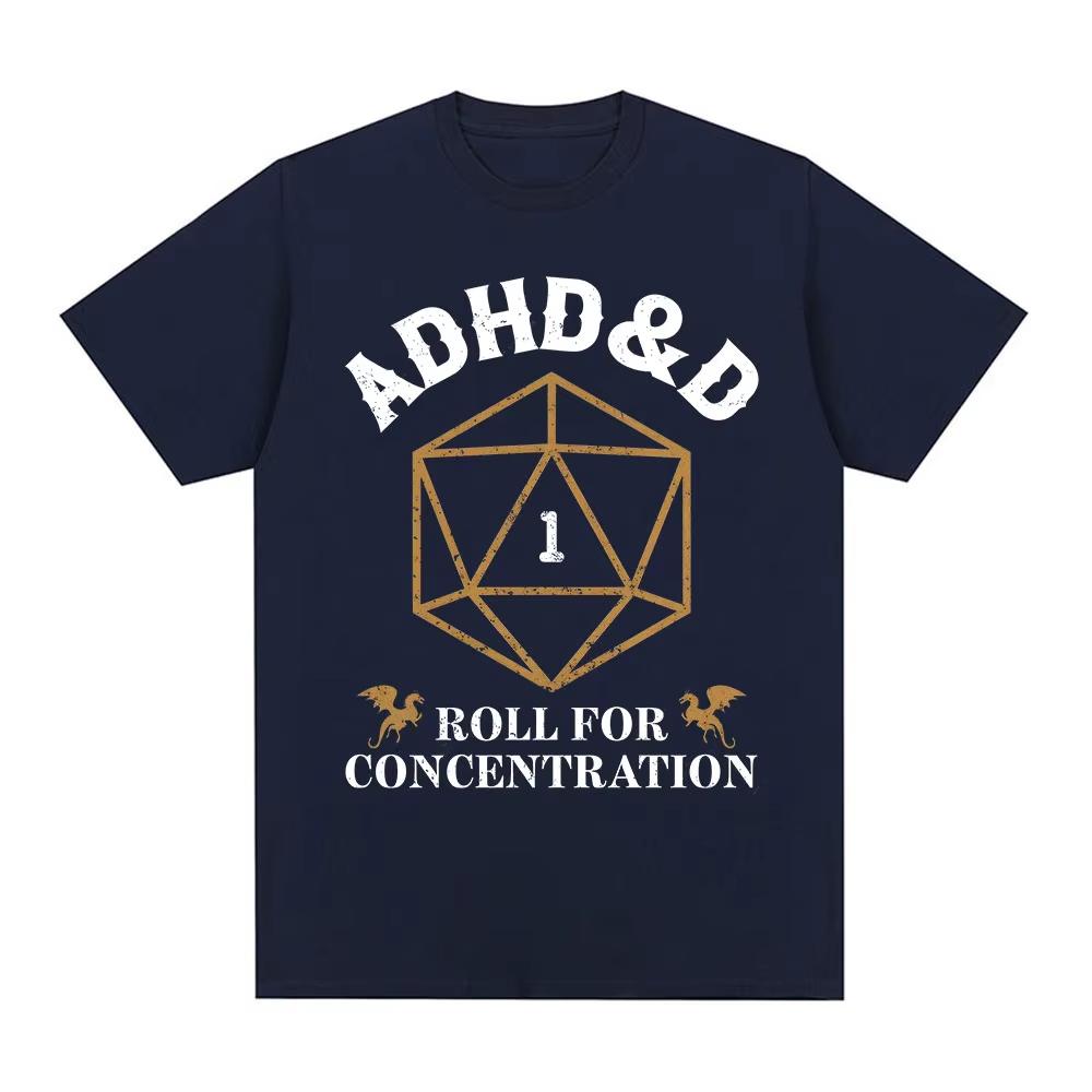 ADHD&D Бросок на Концентрацию Футболка Смешная Геймерская Dungeons DM RPG Кубики Дракон Футболки Унисекс Хлопок Повседневные Футболки Уличная Одежда
