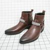 Дизайнер Моды Новые Мужские Металлические Цепи Острый Носок Повседневные Ботильоны Мужская Зимняя Мода Черные Коричневые Челси Кожаные Туфли Zapatos Hombre