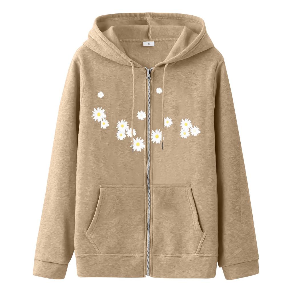 Женская мода Свободная повседневная куртка-свитер с капюшоном и длинным рукавом с принтом