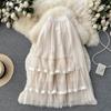 Spring Super Mesh Skirt Women's Medium Length Pleated Cake Skirt Elastic High Waist A-Shaped Large Swing Skirt Umbrella Skirt