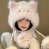 Soft Faux Rabbit Fur Scarf Cartoon Cat Neck Collar Cute Cartoon Hat Scarf  Winter