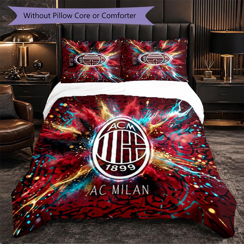 AC Milan Pattern 3?Pieces Bedding Set Soft Microfiber Duvet Cover with Pillow Cases for Bedroom