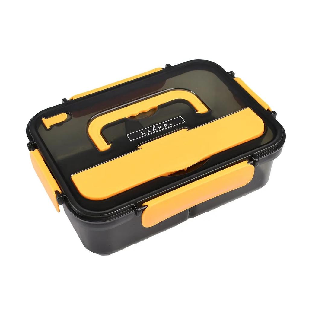 Ланч-бокс одноуровневый Supretto на 3 отсека с ложкой и палочками для еды (8382)