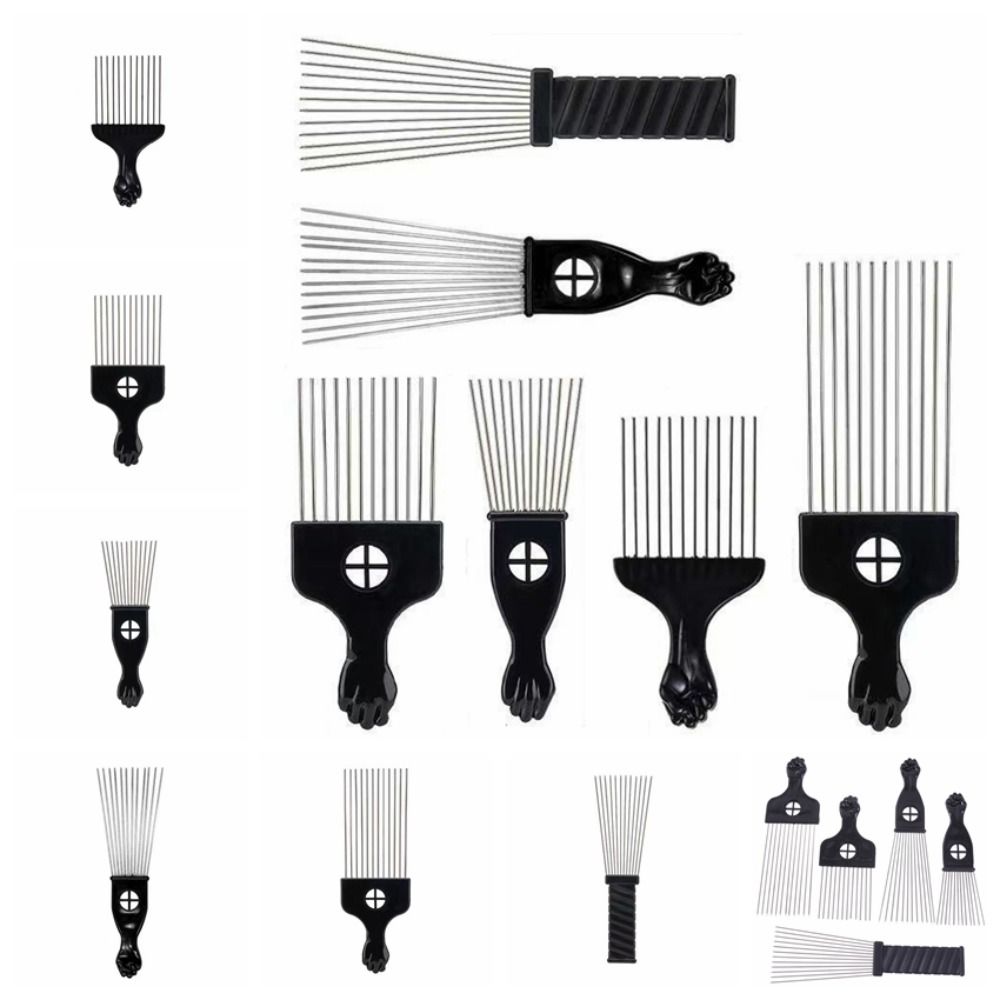 Wide Teeth African Hair Pik Comb Brush Black Fist American Pick Hair Combs Afro Metal Comb Barber