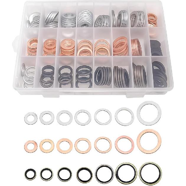 100PCS Car Oil Drain Plug Crush Washer Assortment, M10 M12 M14 M16 M18 Vehicle Engine Oil Pan Drain Plug Gasket, Automotive Replacement Set