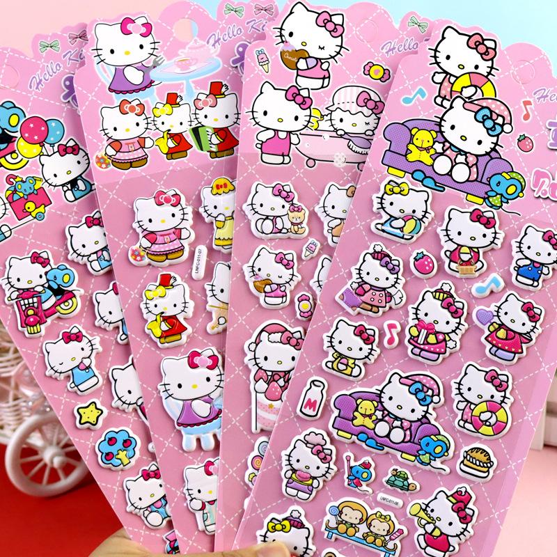 4Pcs Hello Kitty DIY Notebook Album Diary Handbook Decoration Scrapbook Planner 3D Bubble Stickers For School Student Stationer