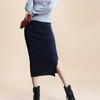 Women Midi Skirt Mid-rise Back Split Design Solid Color Knitting Skirt Hip Wrapped Office Lady Skirt