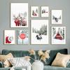 Christmas Decoration Winter Reindeer Owl Snow Forest Mural Wall Art Nordic Posters and Prints Living Room Decorative Mural