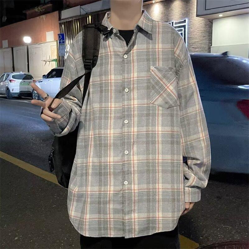 2024 Повседневная свободная рубашка с лацканами в клетку для мужчин среднего возраста и молодых мужчин, деловая повседневная модная куртка для мужчин