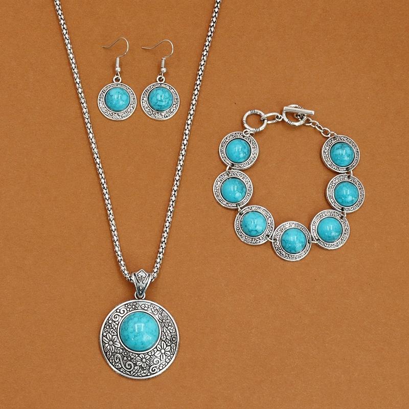 1 комплект ethnic-style сапфирового колье, серег и браслета Mizia для женщин, выполненный в ретро и уникальном стиле.