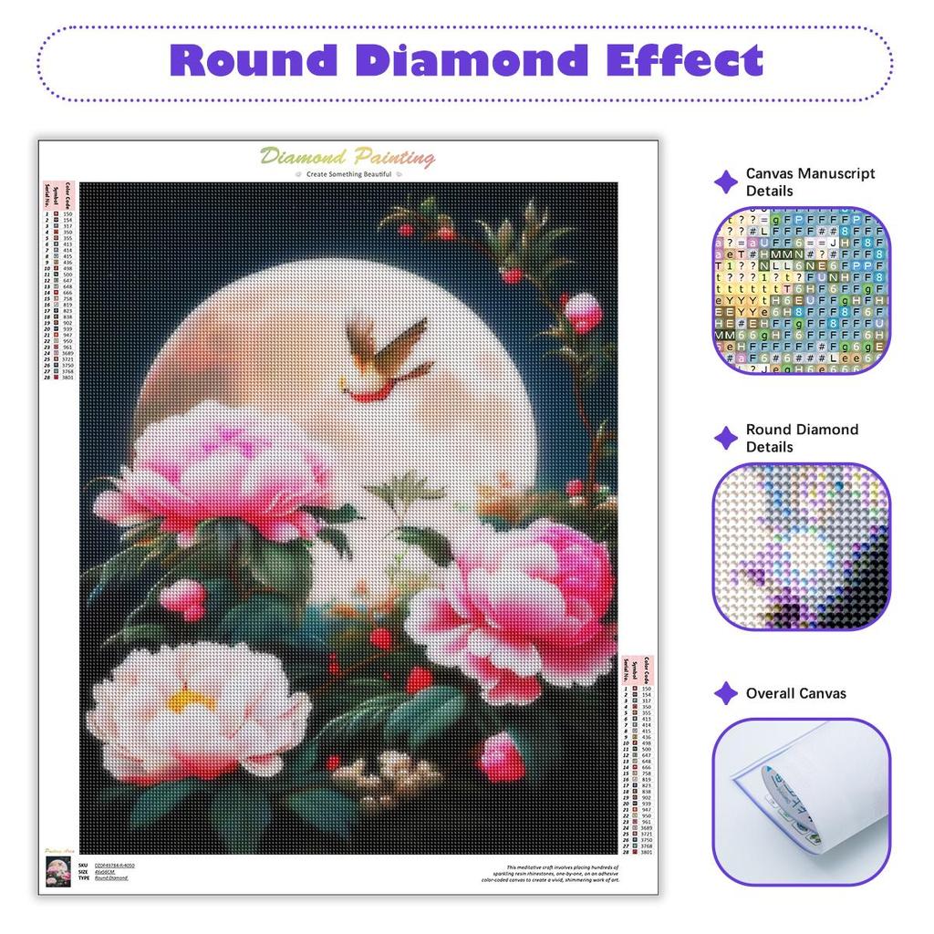 Алмазная картина, полный круглый пейзаж, цветок, луна, сделай сам, алмазная вышивка, распродажа, мозаичное украшение 30x40 см/12x16 дюймов