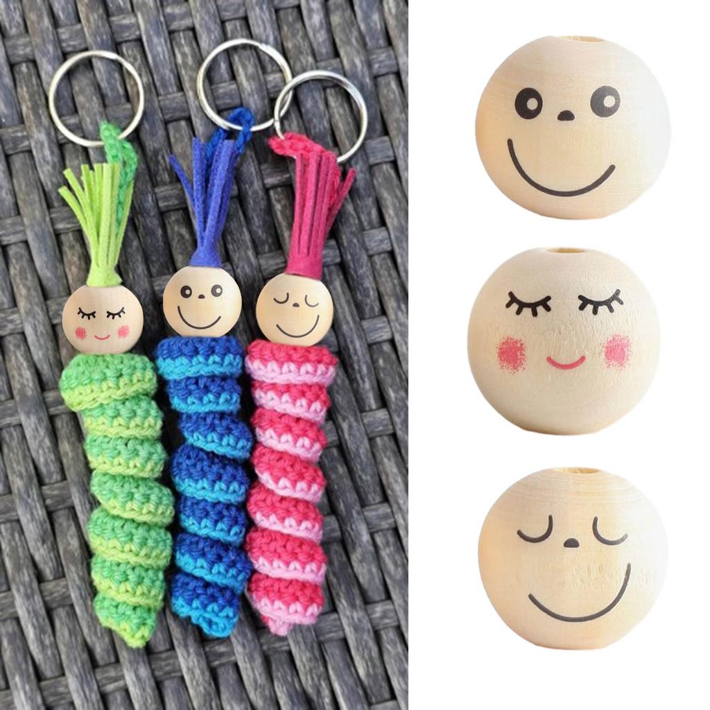 20Pcs Smiles Wood Beads Natural Wood Beads for Crafting Wooden Faced Beads Wooden Balls with Hole for DIY Decor Craft