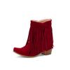 Autumn Winter Women Retro Tassel Ankle Boots Faux Suede High Heels Women Western Cowboy Fringe Booties Plus Size 46 Woman Shoes