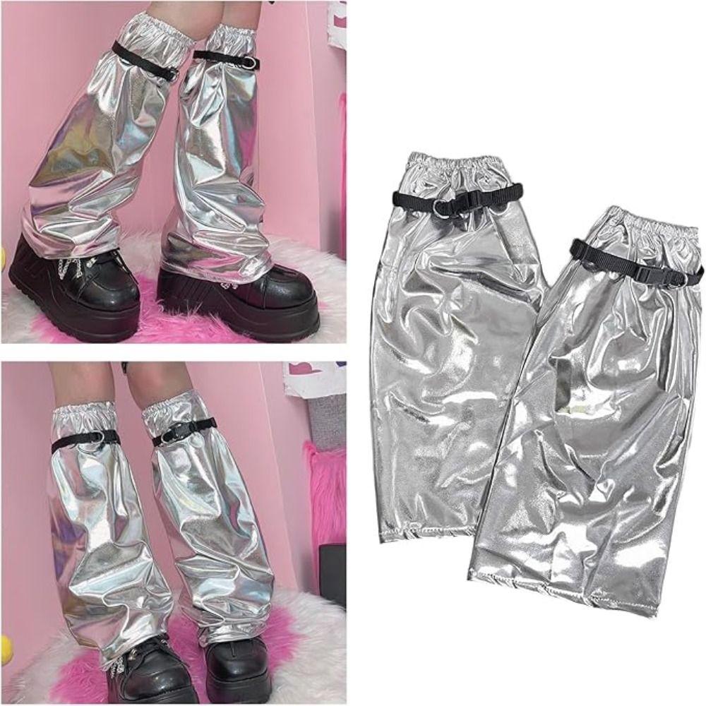 Харадзюку Гетры из ПУ с ремешками на пряжках, Чехлы для ног, Креативный подарок, Металлические серебристые подвязки для ног