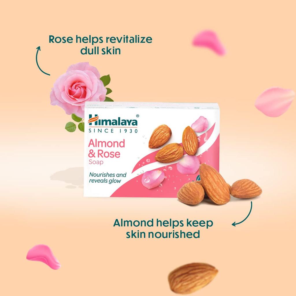 Himalaya Herbals Almond And Rose Soap For Face And Body, 125g Each, Pack Of 6, Moisturizing Hydration For Soft Glowing Skin