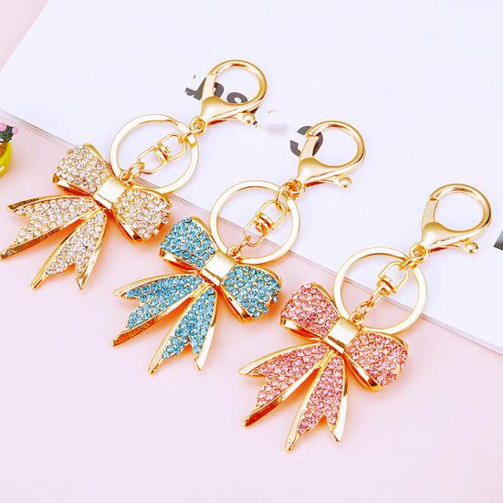 Women Rhinestone Bow Keychain Sparkling Bow Bag Charm Faux Crystal Key Chain