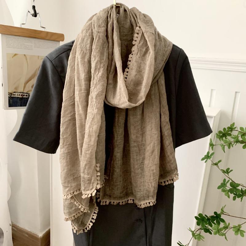 Cotton and Linen Scarf Atmosphere New Retro Linen Literary and Fresh Thin Monochrome Scarf Shawl