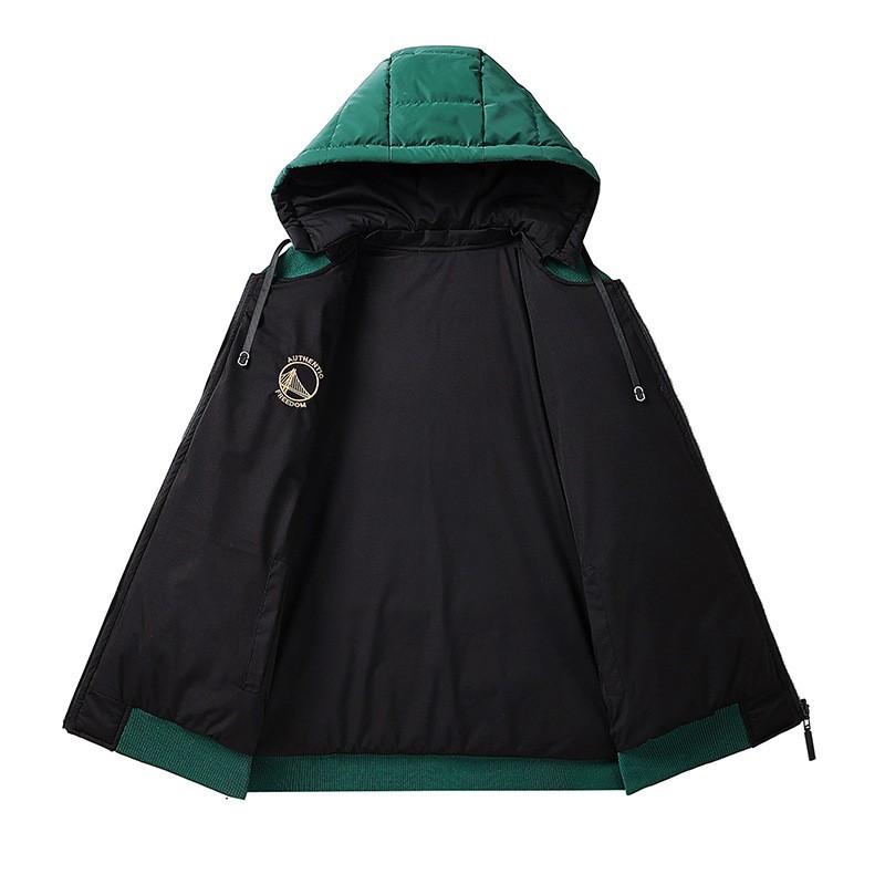 Cotton Jacket Men's Models Embroidery Color Collision Trend Loose Remove Cap Double-sided Wear Thickened Cotton Jacket Hooded Jacket