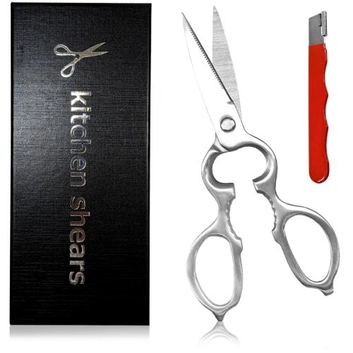 [B-Grade, Functionality Unaffected, Sharpener Included] Stainless Steel Kitchen Scissors, All-Purpose, Dishwasher Safe, Rust-Resistant, Lightweight, 1