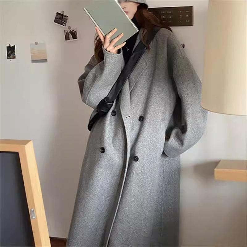Двустороннее кашемировое пальто женское корейское исполнение среднее и длинное двубортное пальто пальто