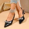 Fashion Summer Bow Decor Pointed Toe Sandals Women Plus Size Shiny Crystal Thin Heel Sandal Woman Wedding Party Bao Toe Sandalias Mujer