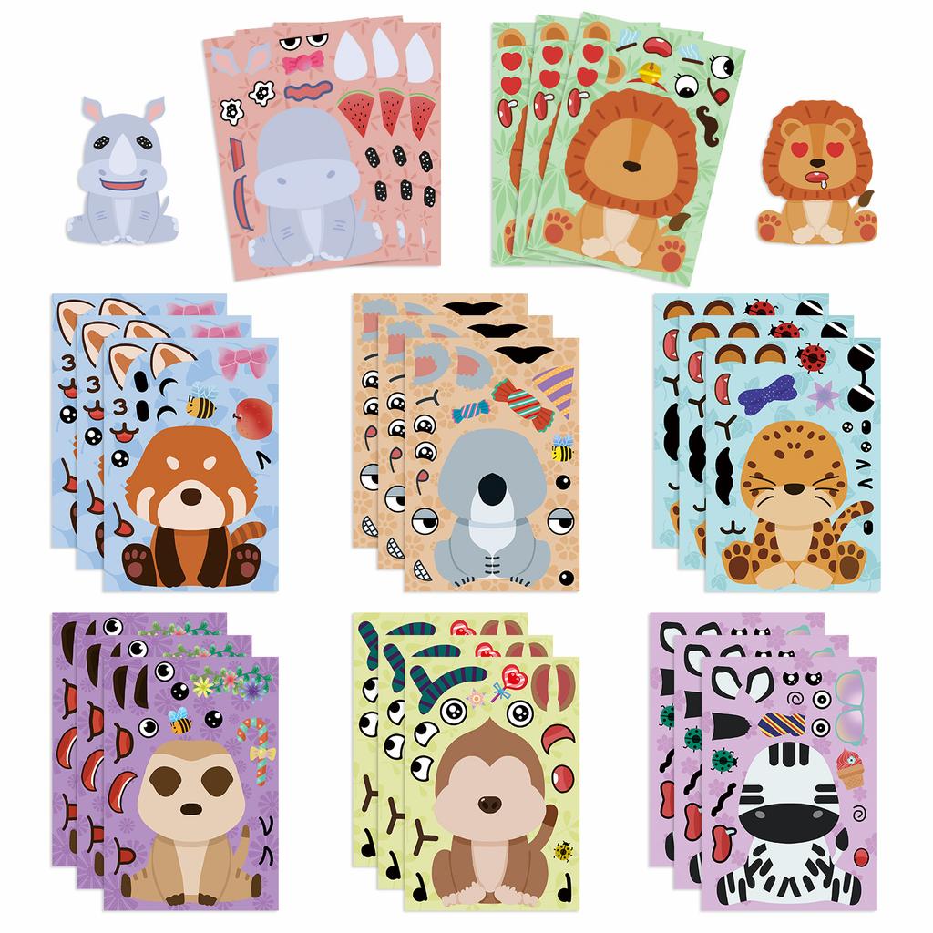 8 Cartoon Animals Make A Face Face Change Sticker DIY Hand Account Small Card Mobile Phone Case Decoration