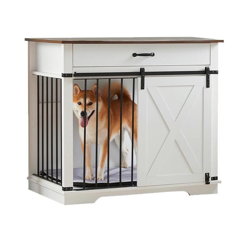 Sliding Barn Door Dog Cage Furniture with Storage Table