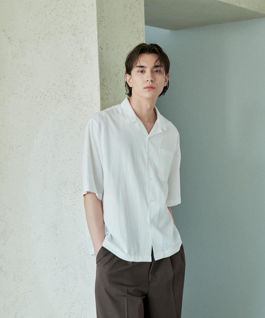 BILLIANT Recycle Open Collar Shirt_Ivory