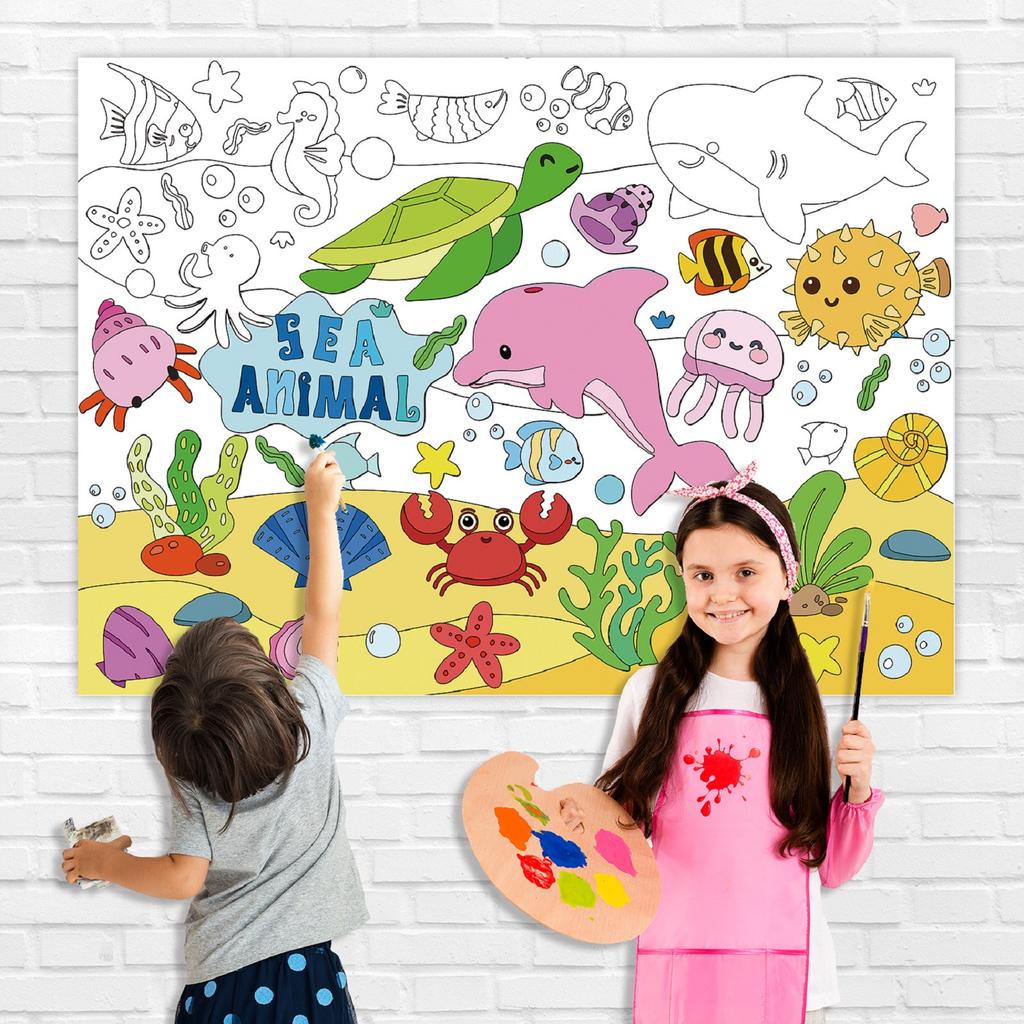 Бумажная скатерть для раскрашивания, творческие детские занятия, различные плакаты с изображением рыб, без кистей,