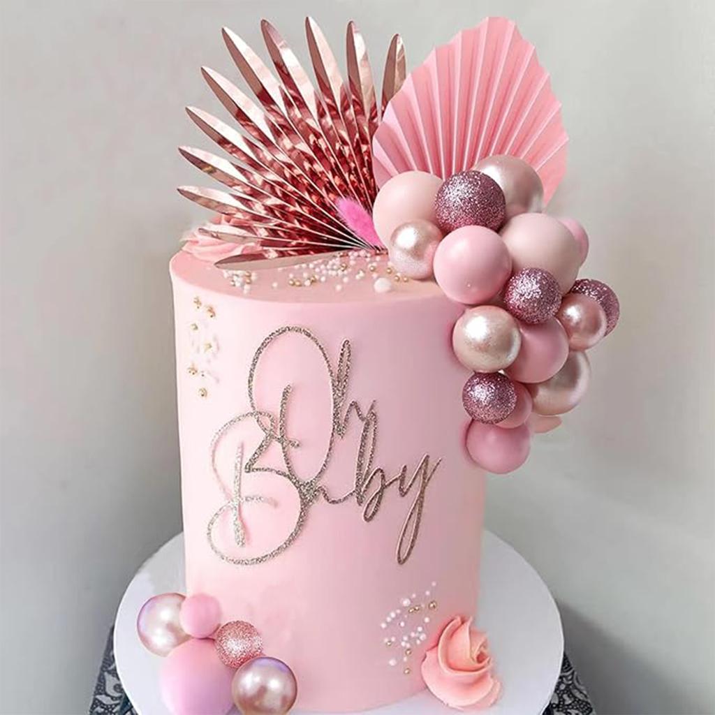 33PCS Balls Cake Toppers Palm Leaves Cake Decorations for Birthday Wedding Baby Shower Party Supplies Mother's Day