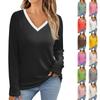 Womens Long Sleeve Tops V Neck Shirts Casual Print Basic Trendy Tee Blouses Fall Tunic Outfits Fitted T Shirts