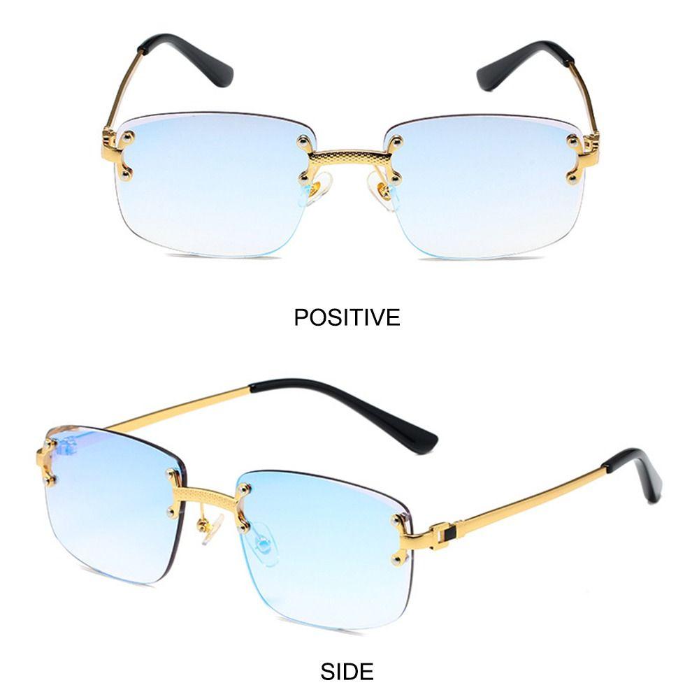 High Quality Cut Edge Rectangular Sunglasses Rimless Gradient Lens Shades for Women & Men